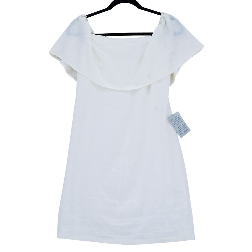 NWT Charles Henry White Off The Shoulder Ruffle Overlay Mini Dress XS Wedding